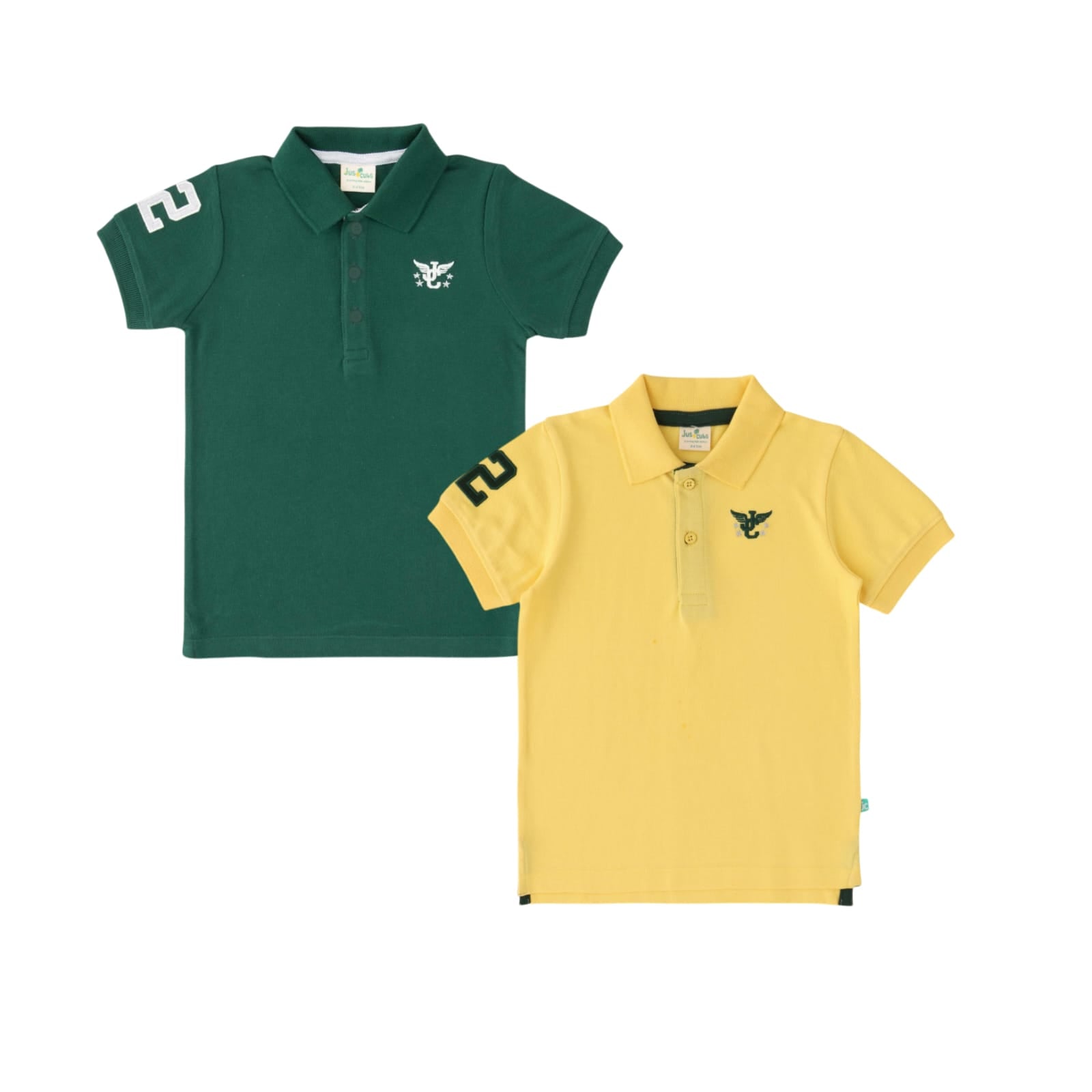 Boys' Pack of 2 Polo T-Shirts – Green & Yellow with Embroidered Logo