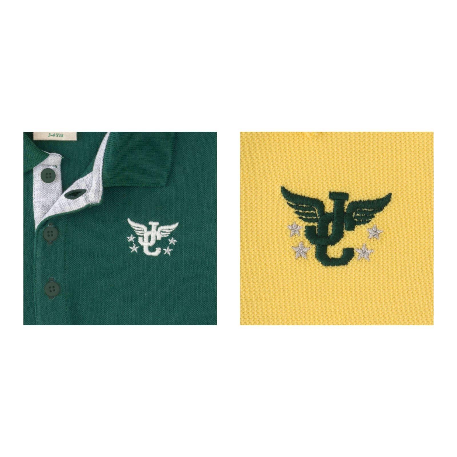 Boys' Pack of 2 Polo T-Shirts – Green & Yellow with Embroidered Logo