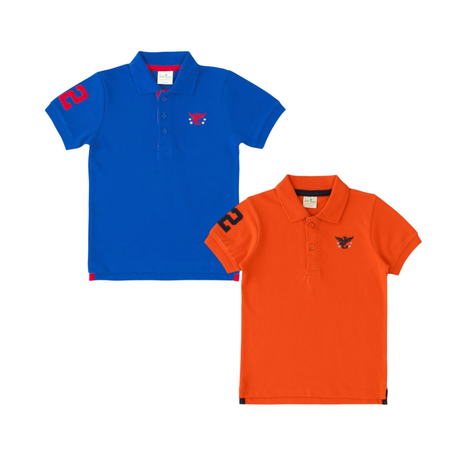 Boys' Pack of 2 Polo T-Shirts – Blue & Orange with Embroidered Logo