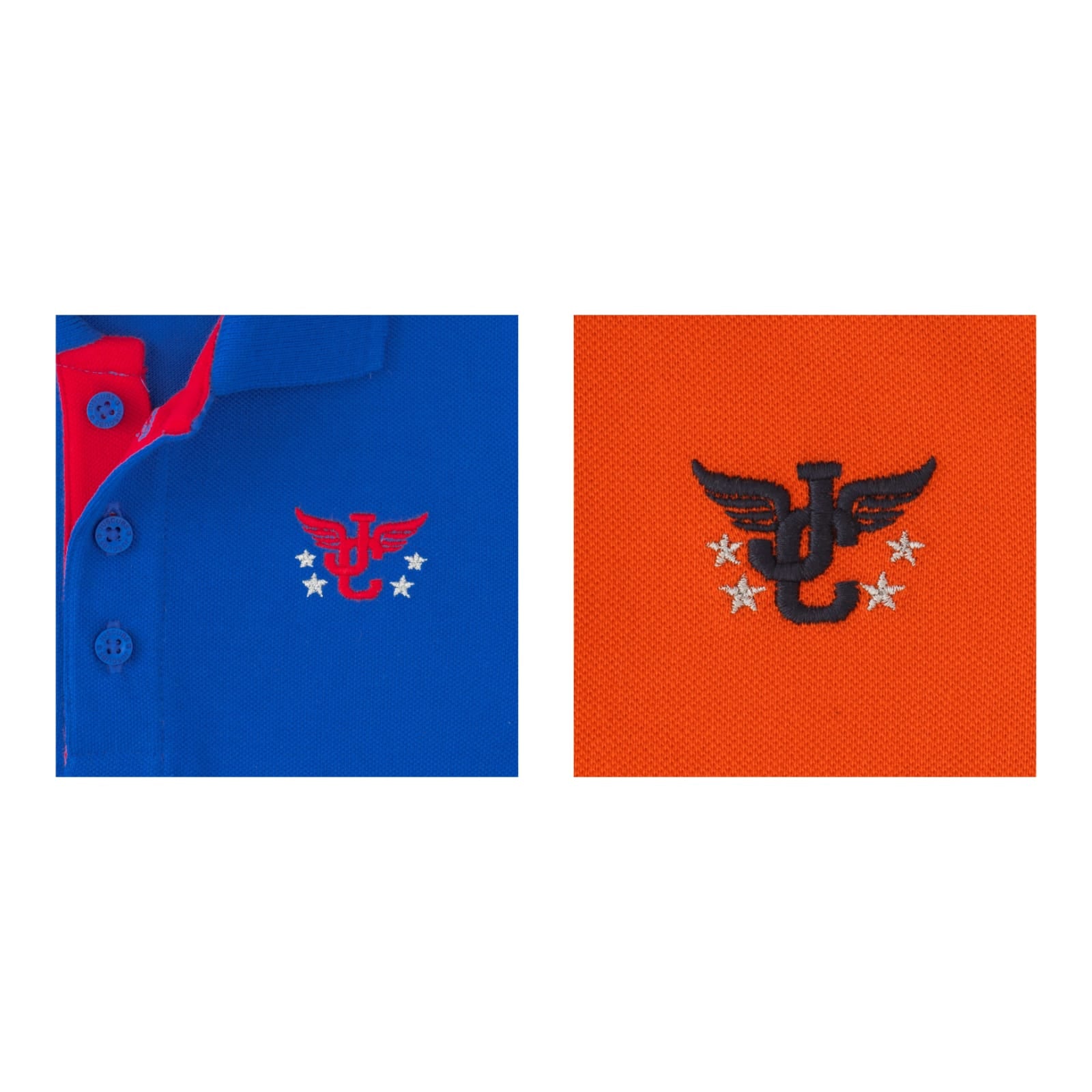 Boys' Pack of 2 Polo T-Shirts – Blue & Orange with Embroidered Logo