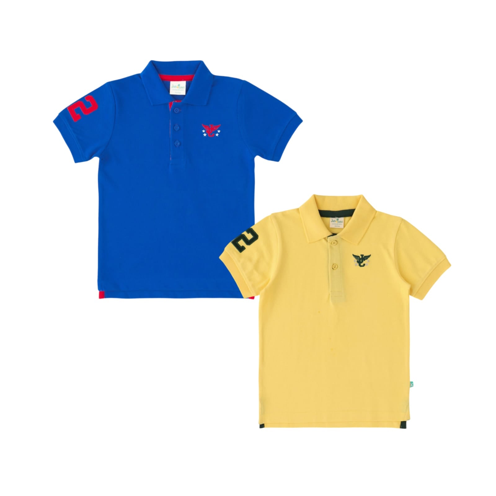 Boys' Pack of 2 Polo T-Shirts – Blue & Yellow with Embroidered Logo