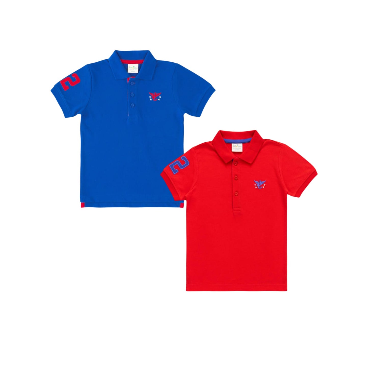 Boys' Pack of 2 Polo T-Shirts – Blue & Red with Embroidered Logo