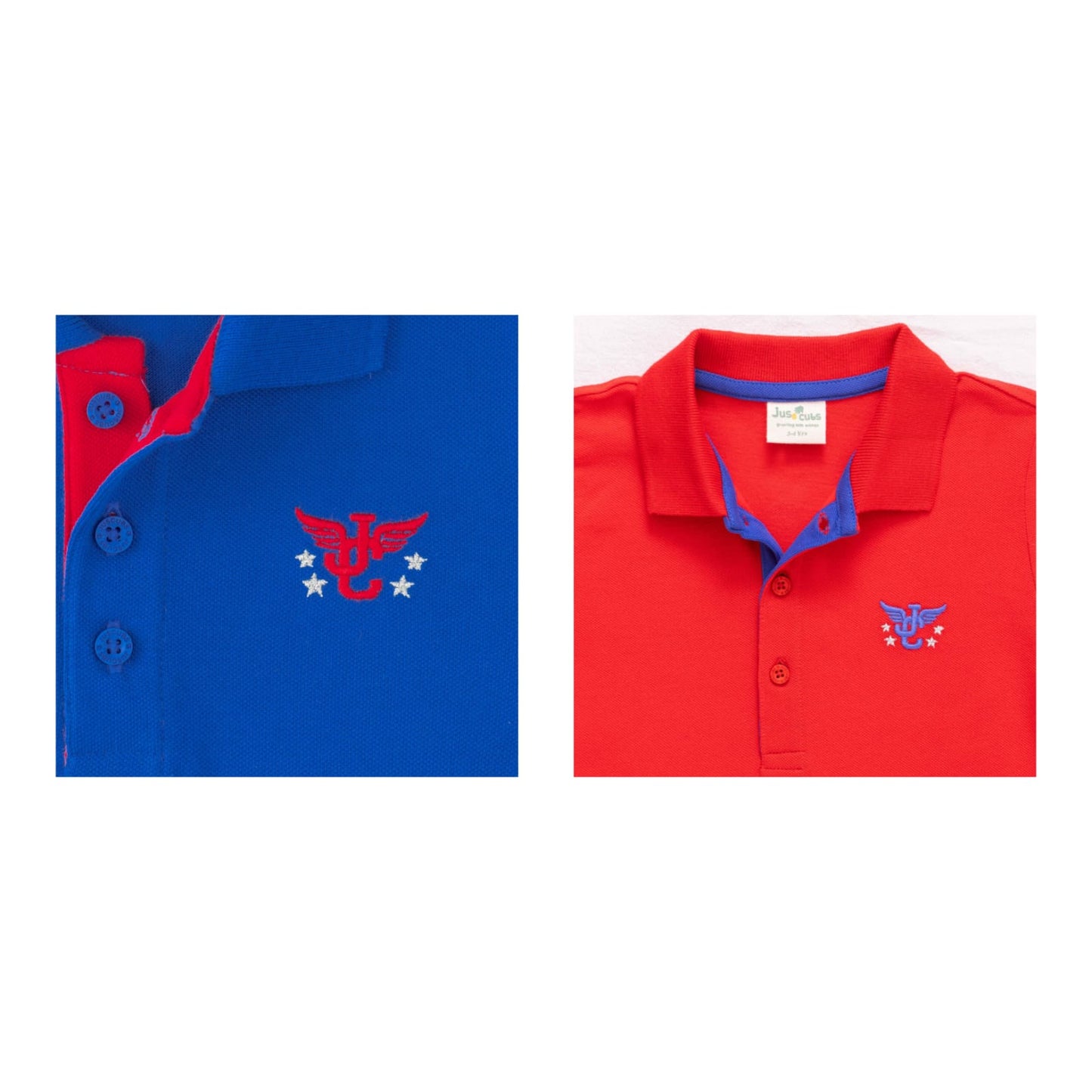 Boys' Pack of 2 Polo T-Shirts – Blue & Red with Embroidered Logo
