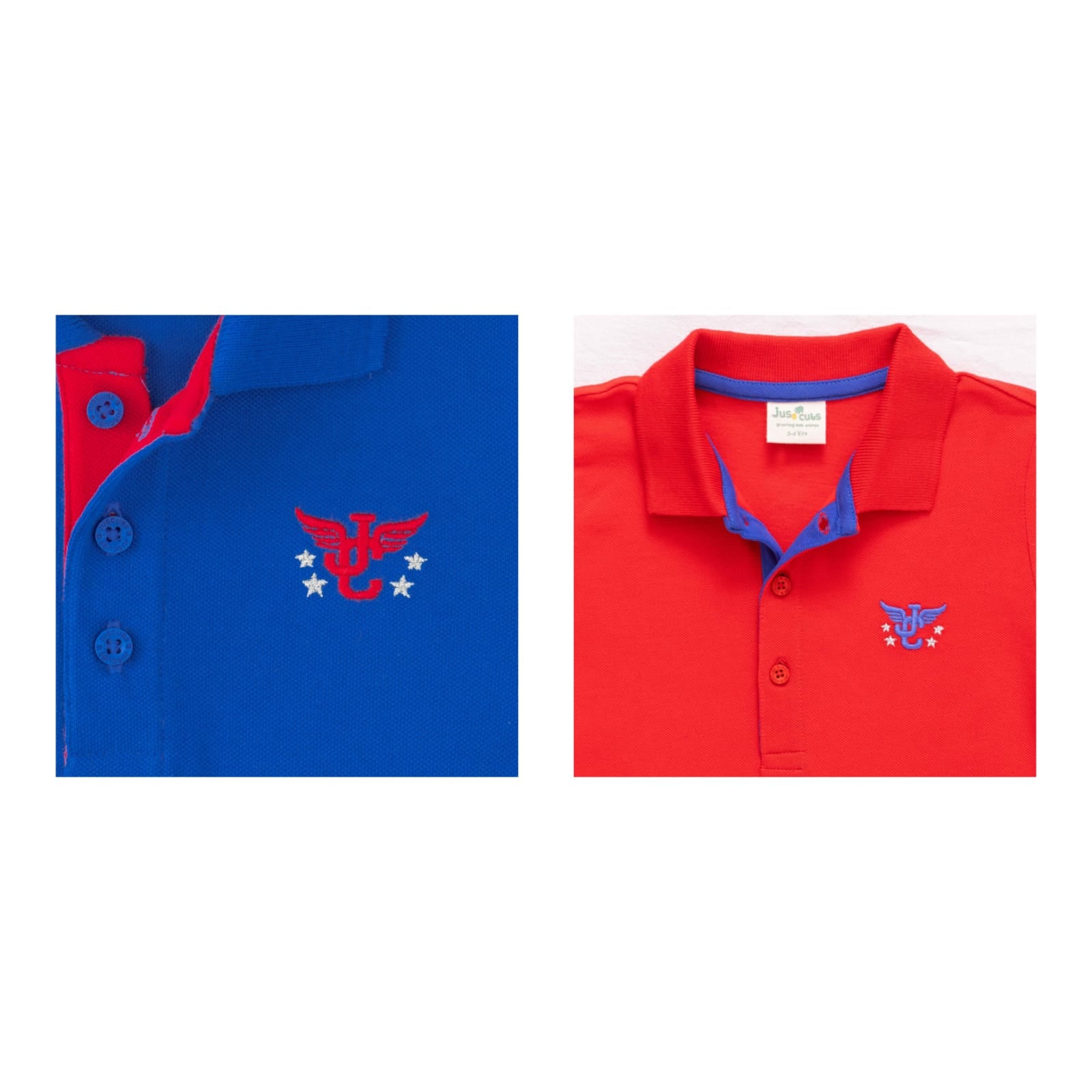 Boys' Pack of 2 Polo T-Shirts – Blue & Red with Embroidered Logo
