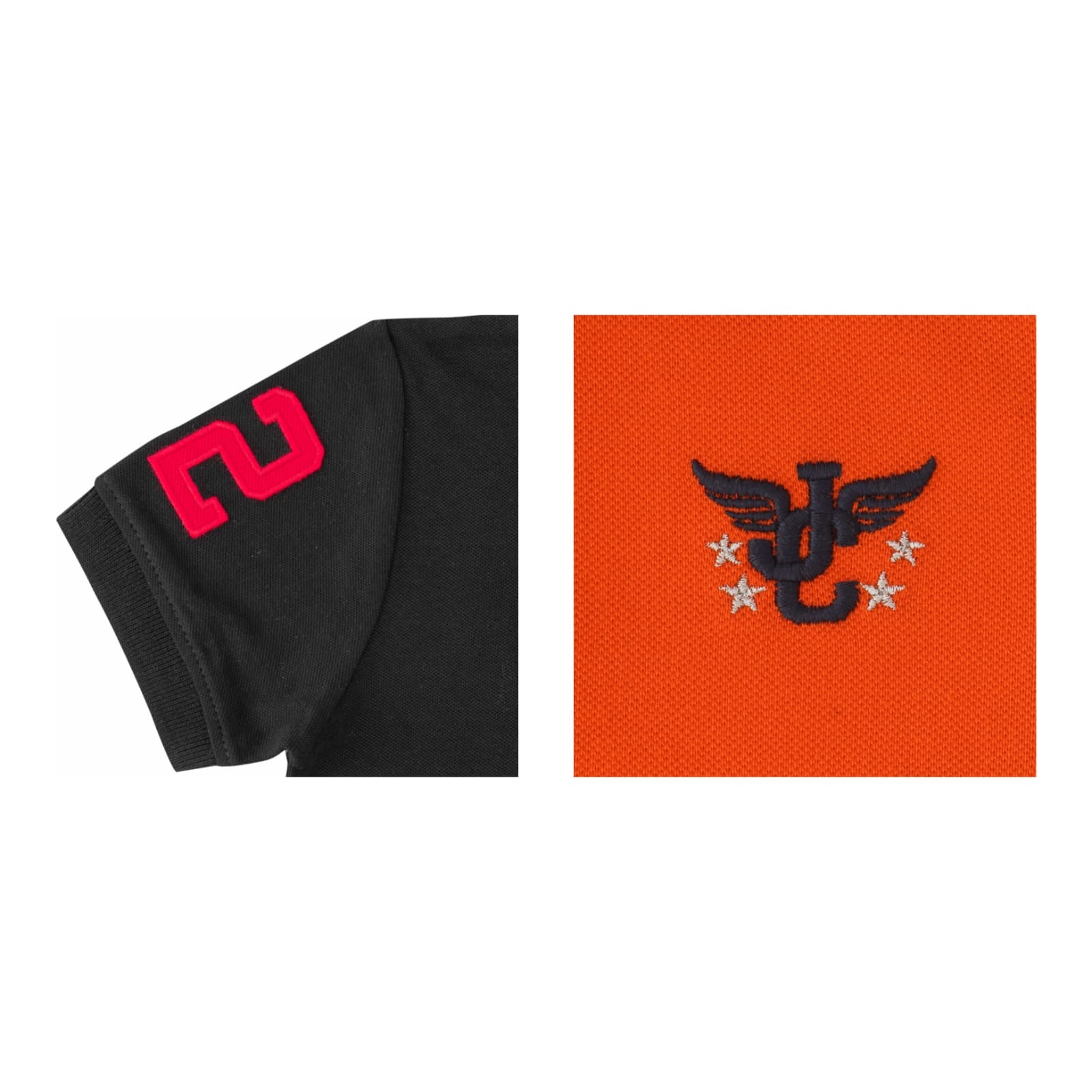 Boys' Pack of 2 Polo T-Shirts – Black & Orange with Embroidered Logo