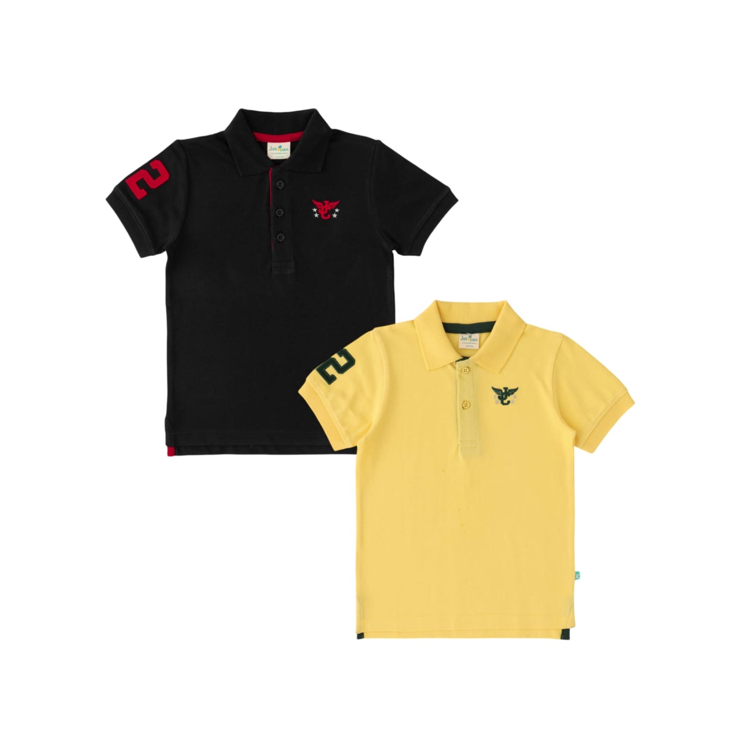 Boys' Pack of 2 Polo T-Shirts – Black & Yellow with Embroidered Logo