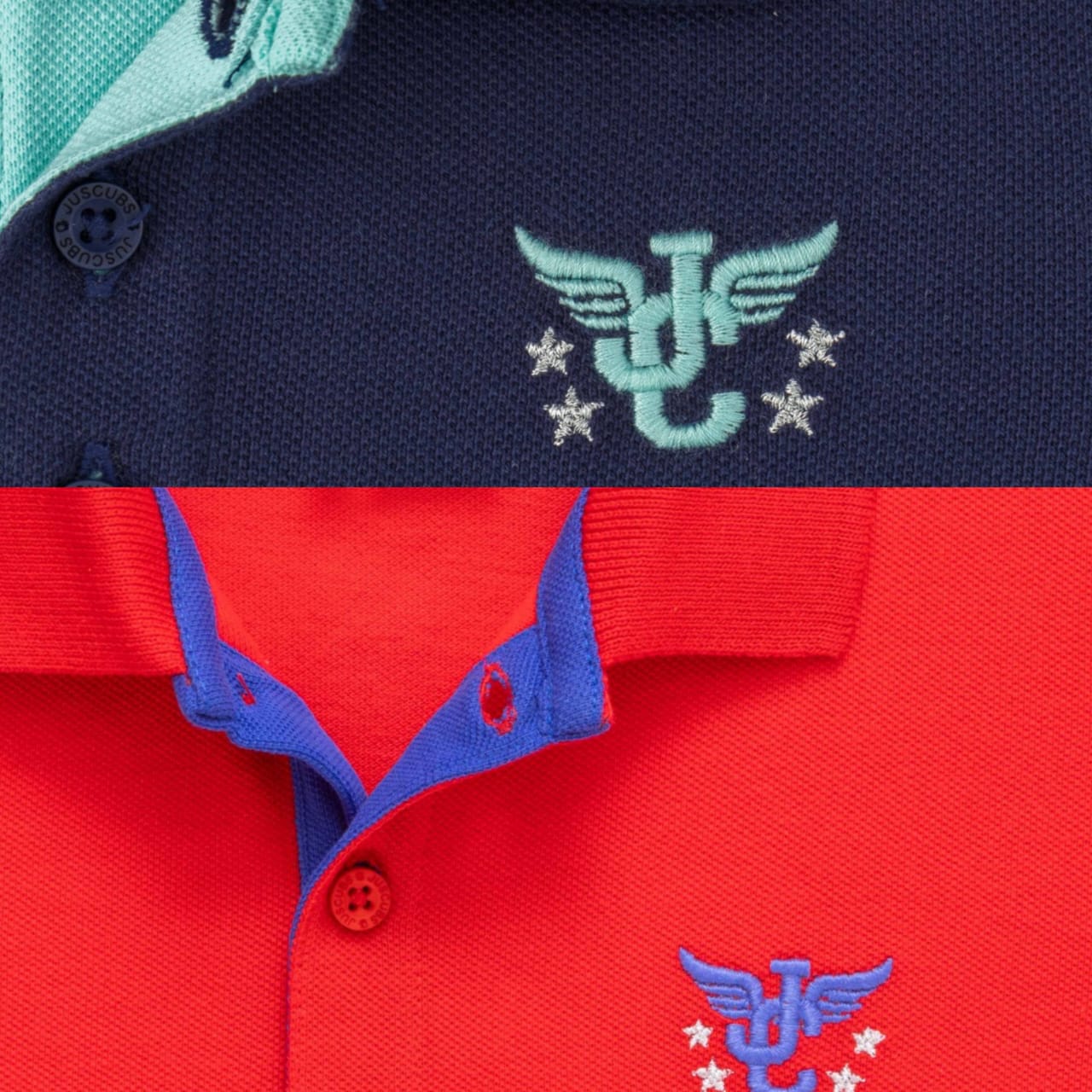 Boys' Pack of 2 Polo T-Shirts – Red & Navy with Embroidered Logo