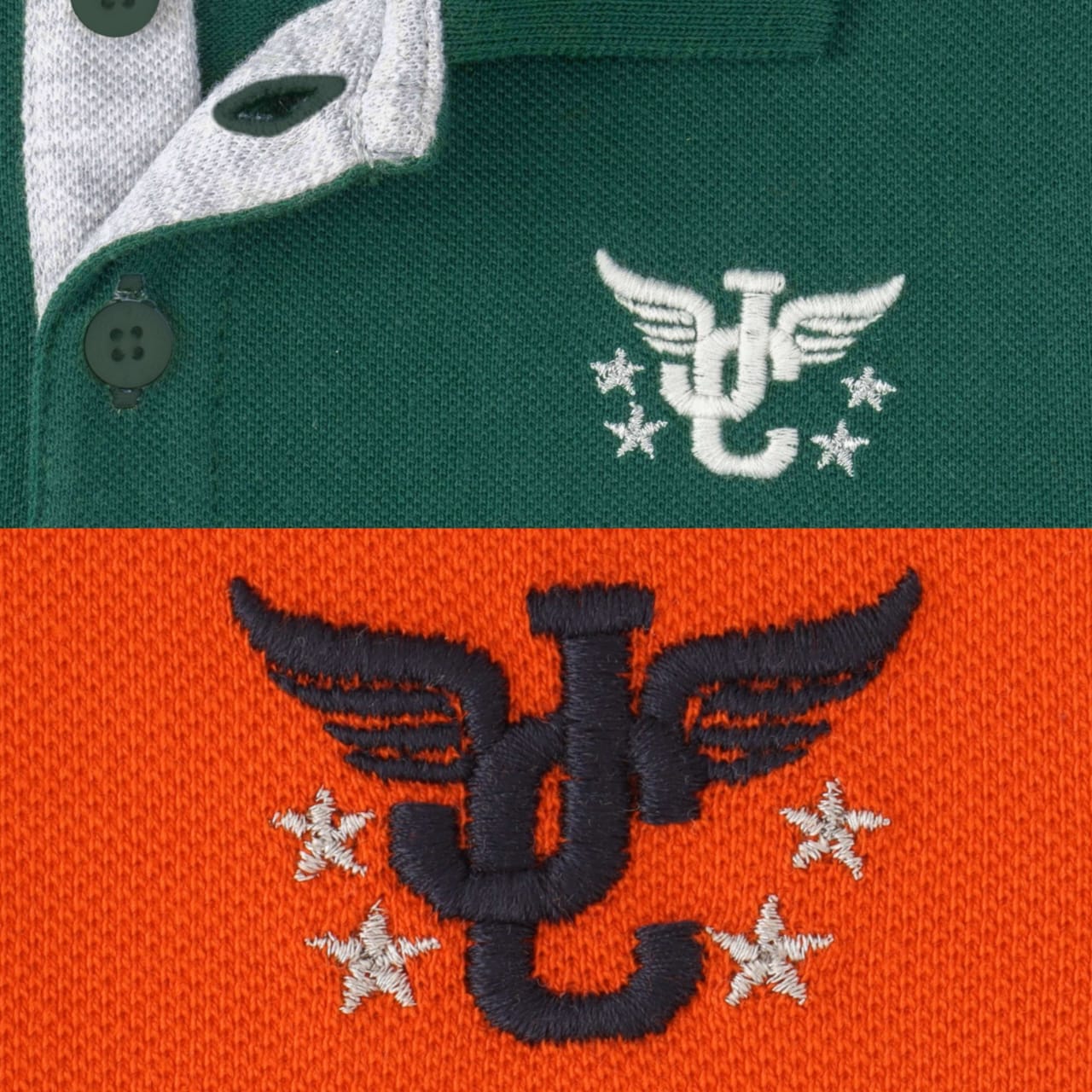 Boys' Pack of 2 Polo T-Shirts – Green & Orange with Embroidered Logo