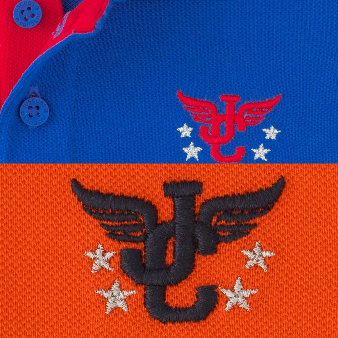 Boys' Pack of 2 Polo T-Shirts – Blue & Orange with Embroidered Logo
