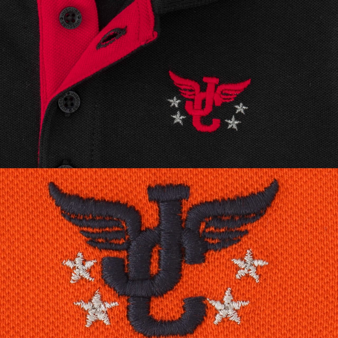 Boys' Pack of 2 Polo T-Shirts – Black & Orange with Embroidered Logo