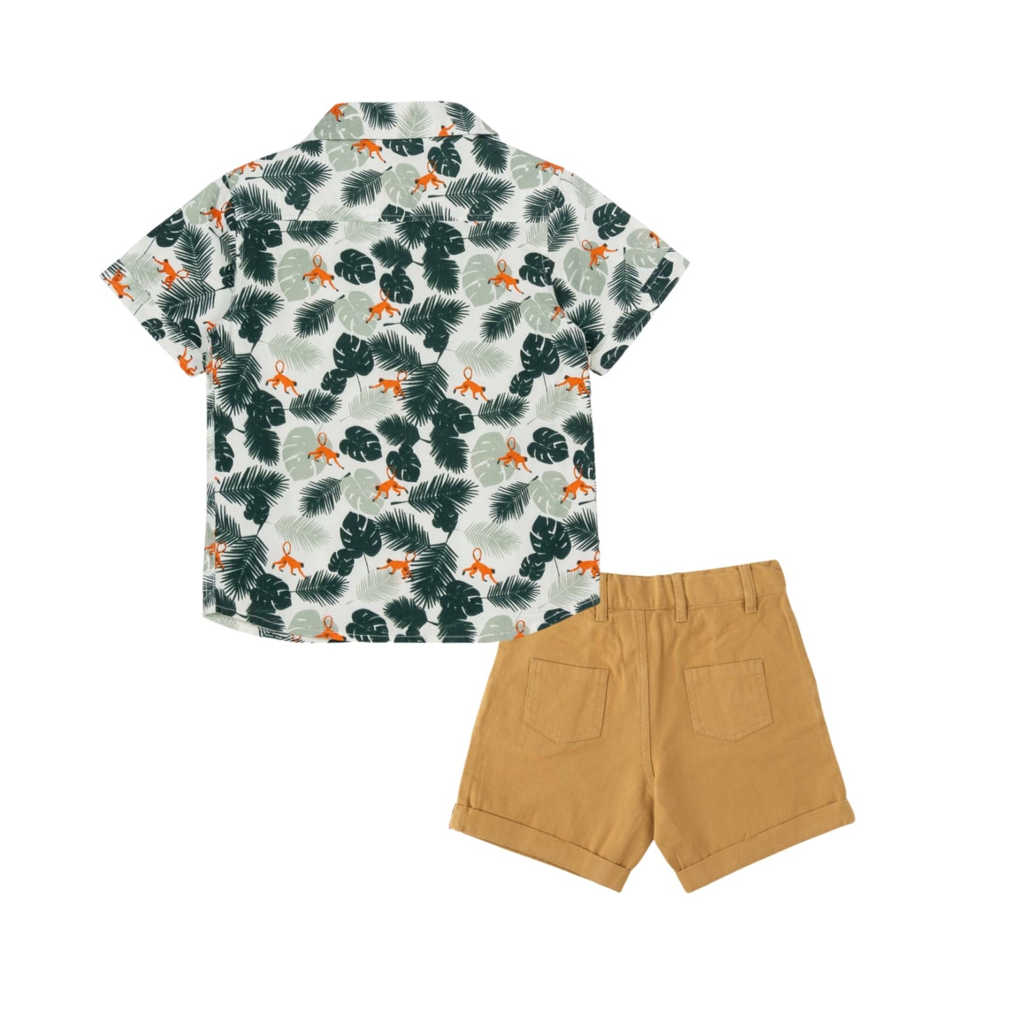 "Boys' Jungle Print Shirt and Khaki Shorts Set – Fun Safari Outfit"