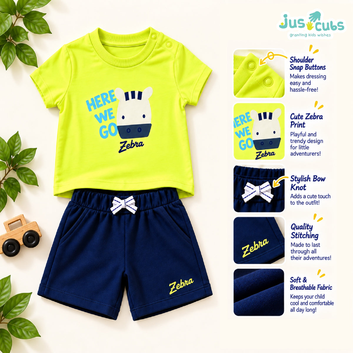 JusCubs Baby Boys Print T-Shirt & Shorts Co-Ord Set