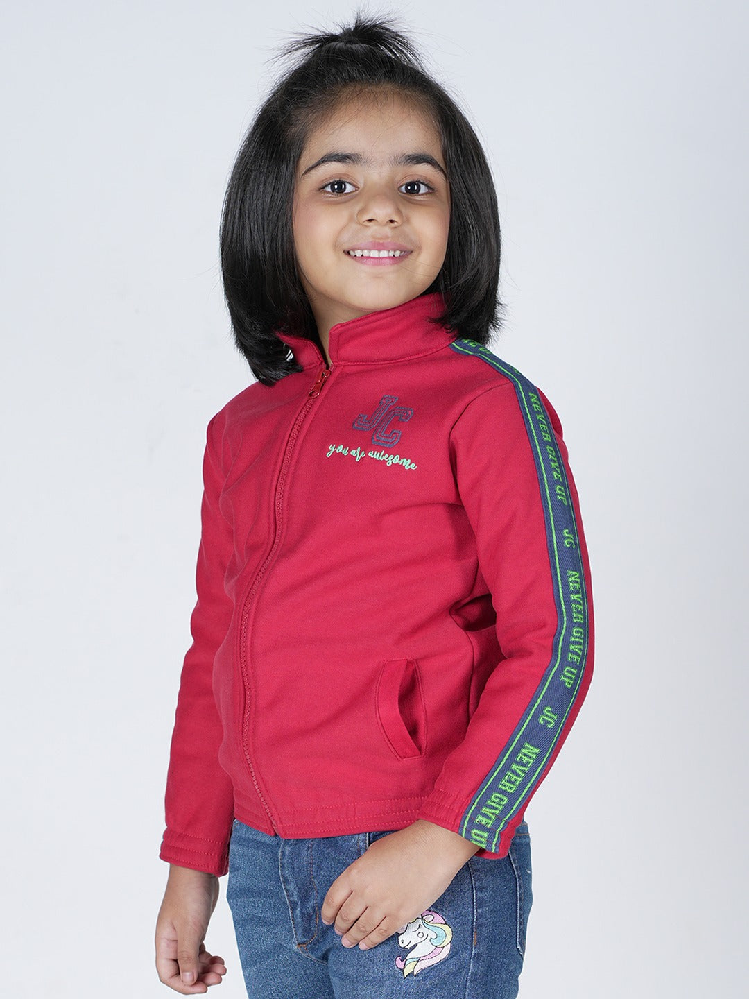 Girls JC You are Awesome With Zipper Hoodie Jacket - Red