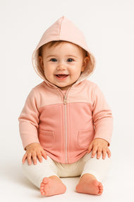 Baby Girls Soft Pink Zip-Up Hoodie with Dual Front Pockets