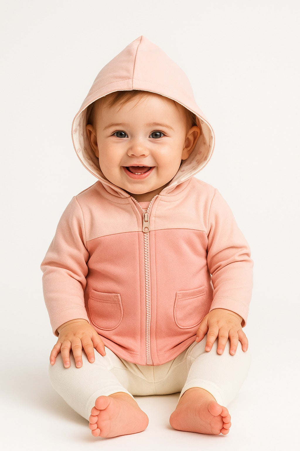 Baby Girls Soft Pink Zip-Up Hoodie with Dual Front Pockets
