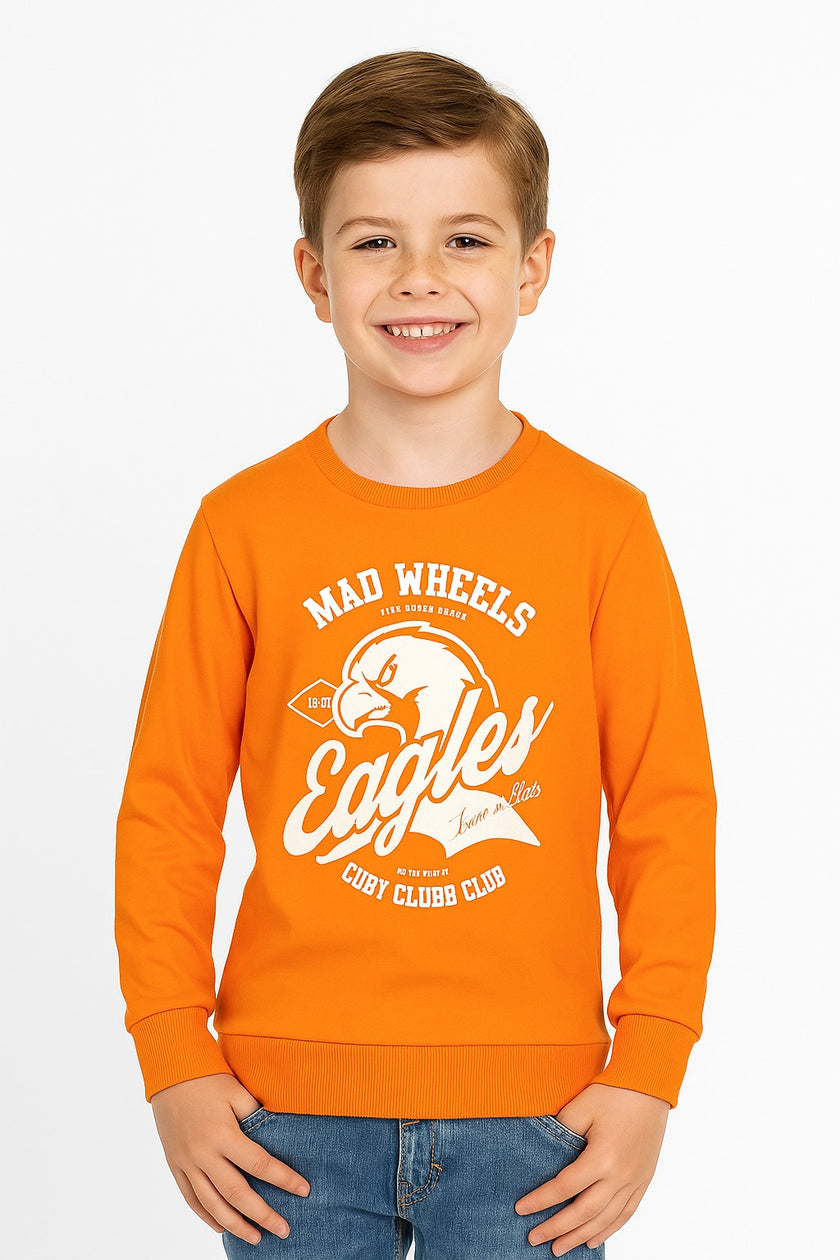 Boys' Orange Graphic T-shirt - "Mad Wheels Eagles" Biker Club Design