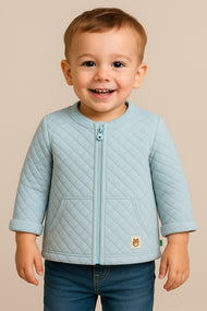 "Baby Boys' Light Blue Quilted Winter Jacket with Front Pockets – Soft & Cozy"
