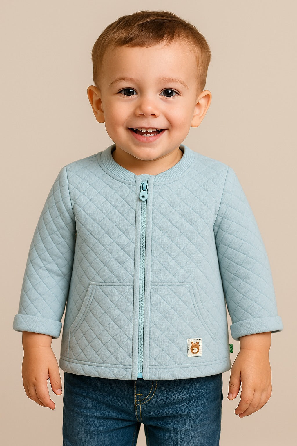 "Baby Boys' Light Blue Quilted Winter Jacket with Front Pockets – Soft & Cozy"