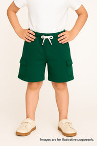 "Boys' Teal Cotton Cargo Shorts with Drawstring Waist – Casual Wear"