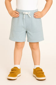"Boys Light Blue Cotton Knit Shorts – Soft & Comfy with Drawstring Waist"