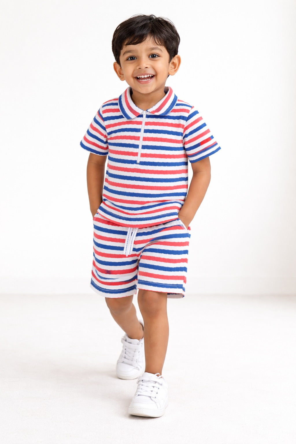 "Baby Boys Half-Sleeve Striped Polo T-Shirt & Elastic Waist Shorts"