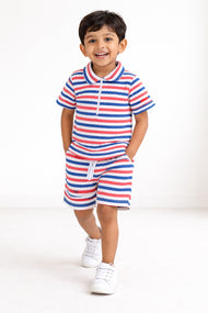 "Baby Boys Half-Sleeve Striped Polo T-Shirt & Elastic Waist Shorts"