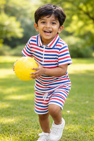 "Baby Boys Half-Sleeve Striped Polo T-Shirt & Elastic Waist Shorts"
