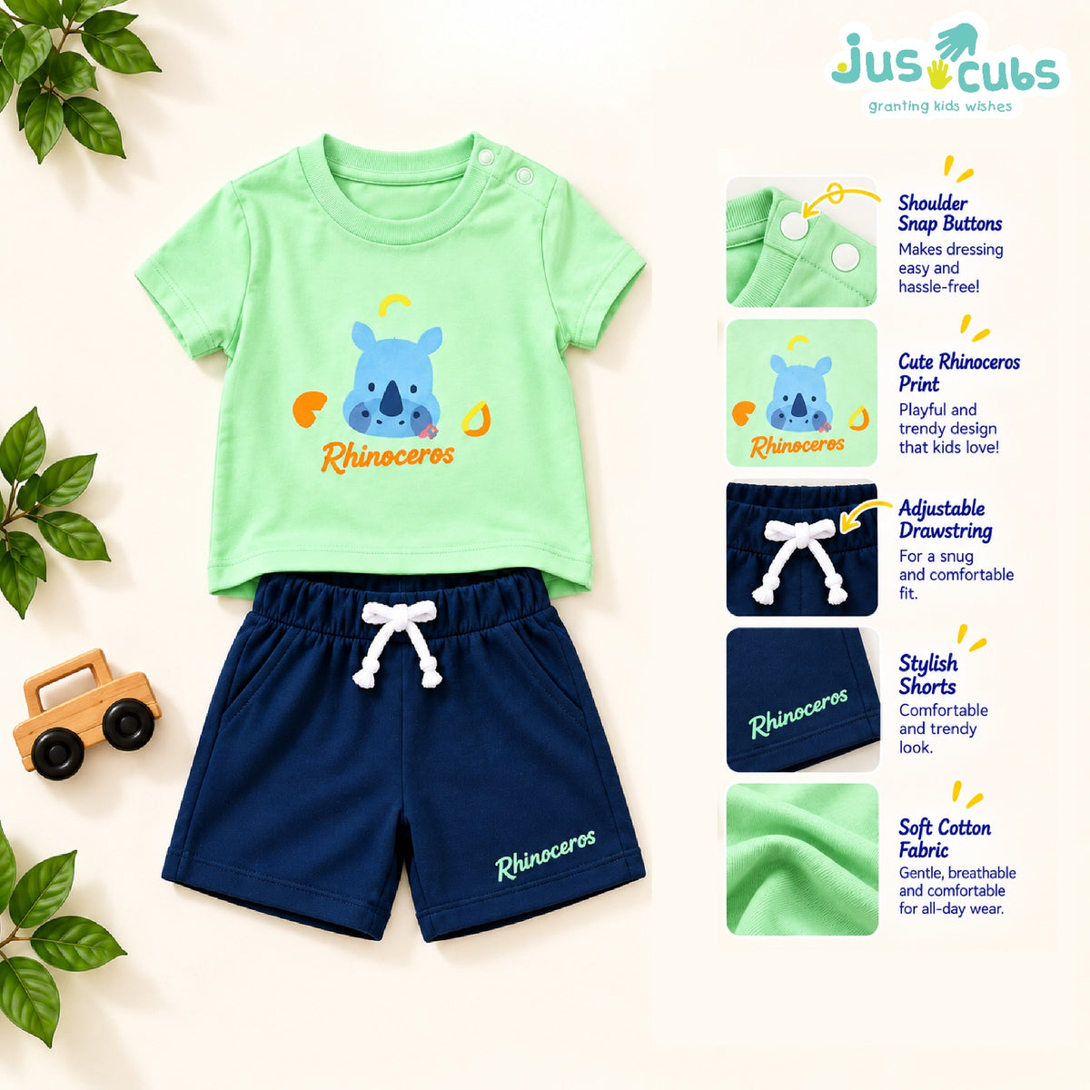 JusCubs Baby Boys Print T-Shirt & Shorts Co-Ord Set