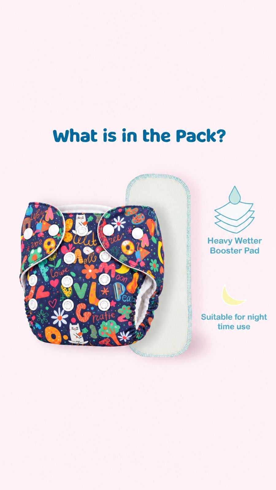 Baby Reusable Adjustable Cloth Diaper Pack of 2 – Assorted Printed & Solid | Washable with 2 inserts
