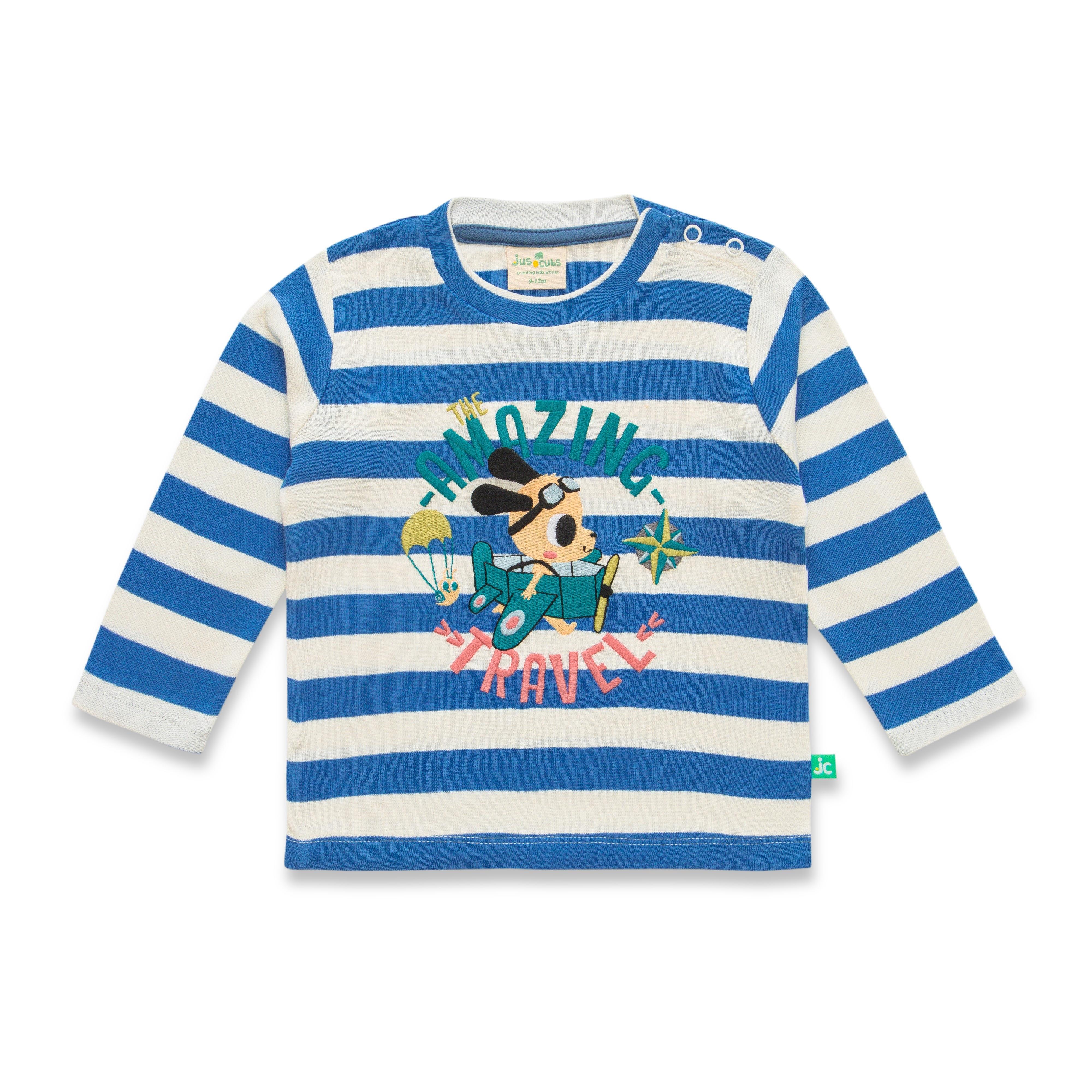 Baby Boys 100% Cotton Graphic Printed Full Sleeve Tee With Pajama - Juscubs