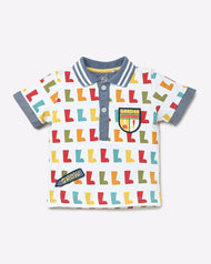 "Baby Boys' Printed Polo T-Shirt with Boots Pattern and Patchwork – Multicolor"