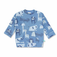 "Baby Boys' Blue Jungle Safari Print Sweatshirt with Animal Graphics"