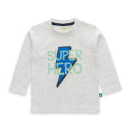 "Baby Boys' Light Grey Long Sleeve T-Shirt – 'Super Hero' Lightning Bolt Print"