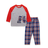 "Baby Boys' 'Crushing Bedtime' Truck Pajama Set – Red Sleeves & Plaid Pants"