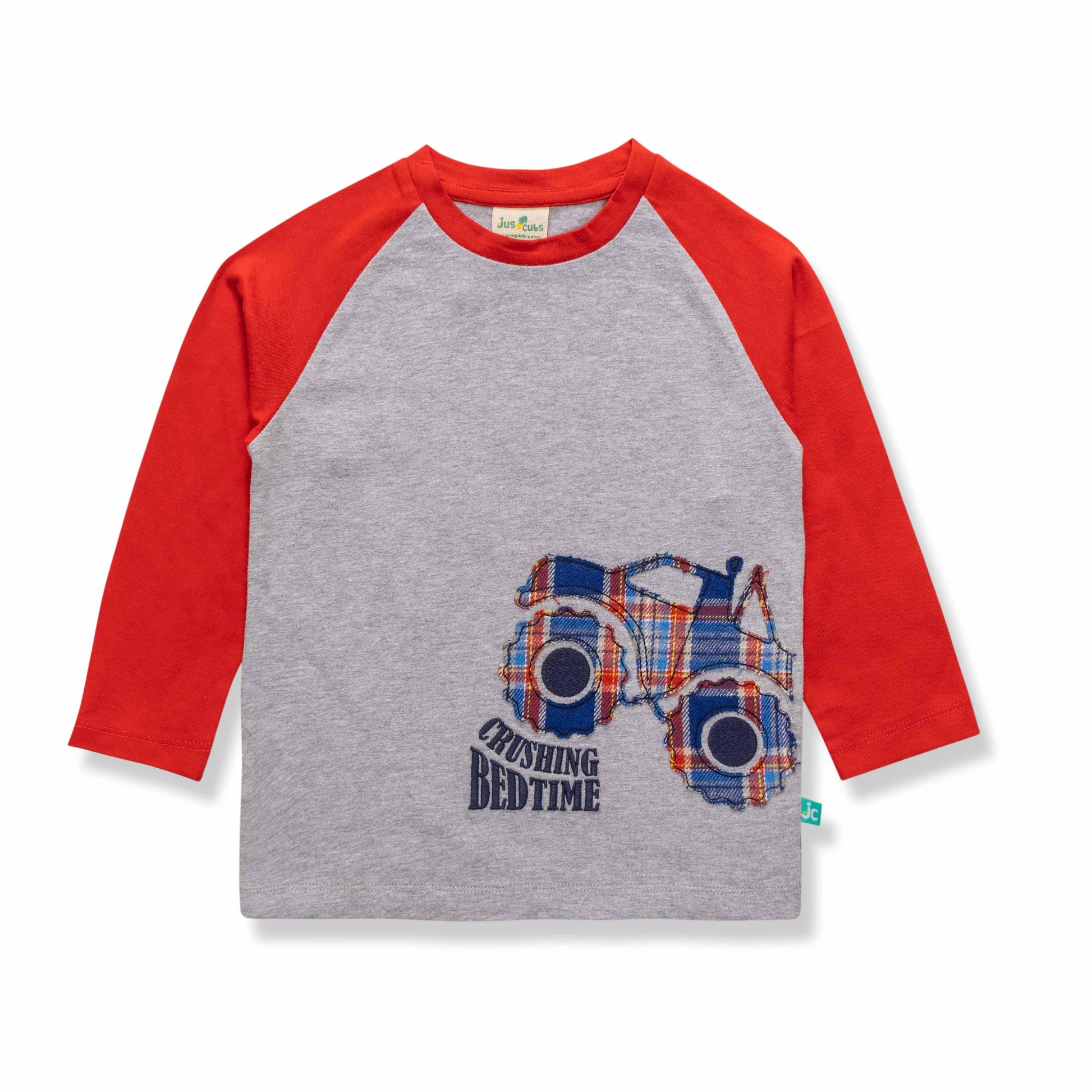 "Baby Boys' 'Crushing Bedtime' Truck Pajama Set – Red Sleeves & Plaid Pants"