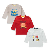 "Boys' 3-Pack Long Sleeve Graphic T-Shirts – Super Daddy, Tiger Champs, and Little Revolution Prints"