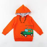"Baby Boys' Orange Hooded Sweatshirt – Super Little Adventurers Car Print"