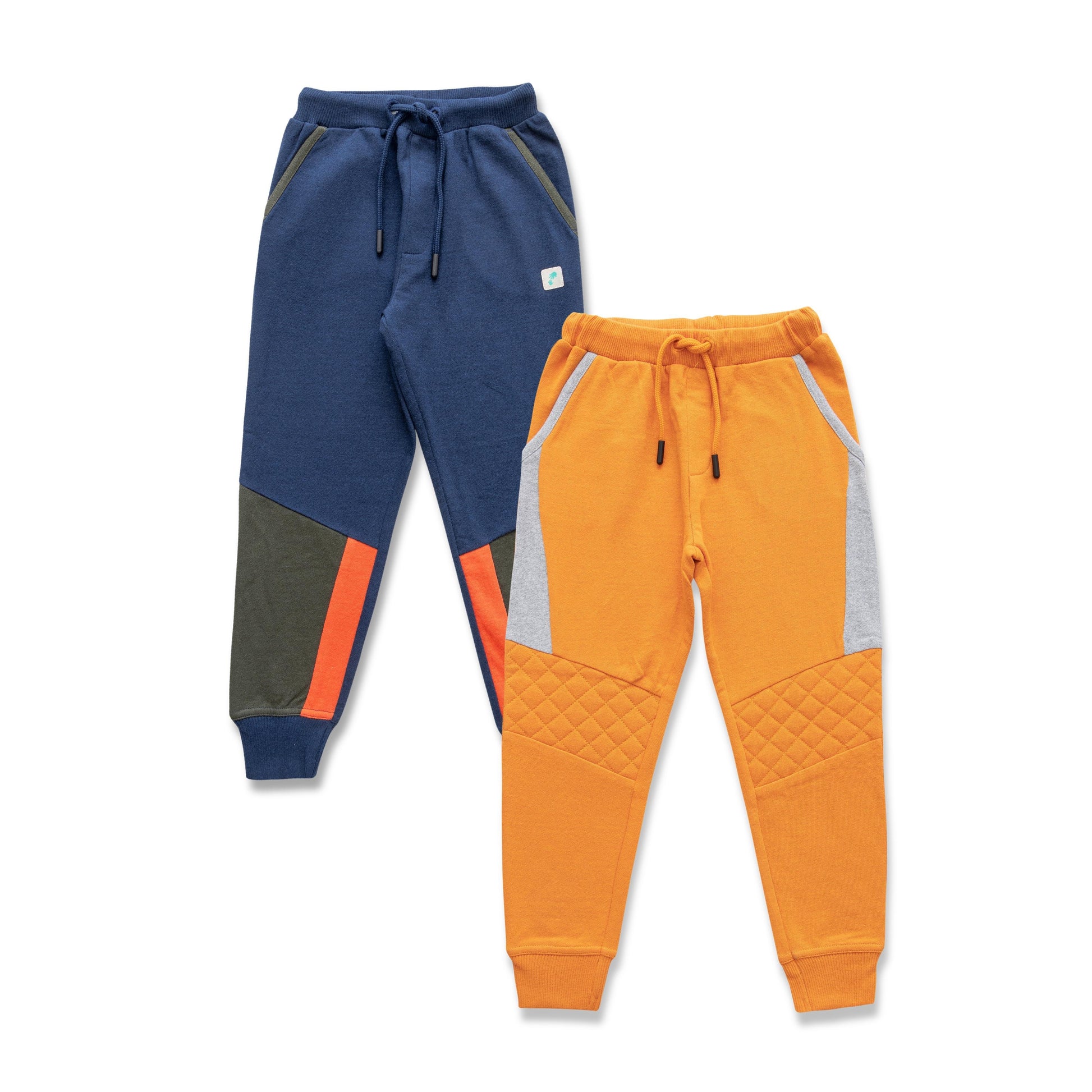 "Boys' Colorblock Jogger Pants – 2-Pack, Navy & Mustard with Quilted and Contrast Panel Details"