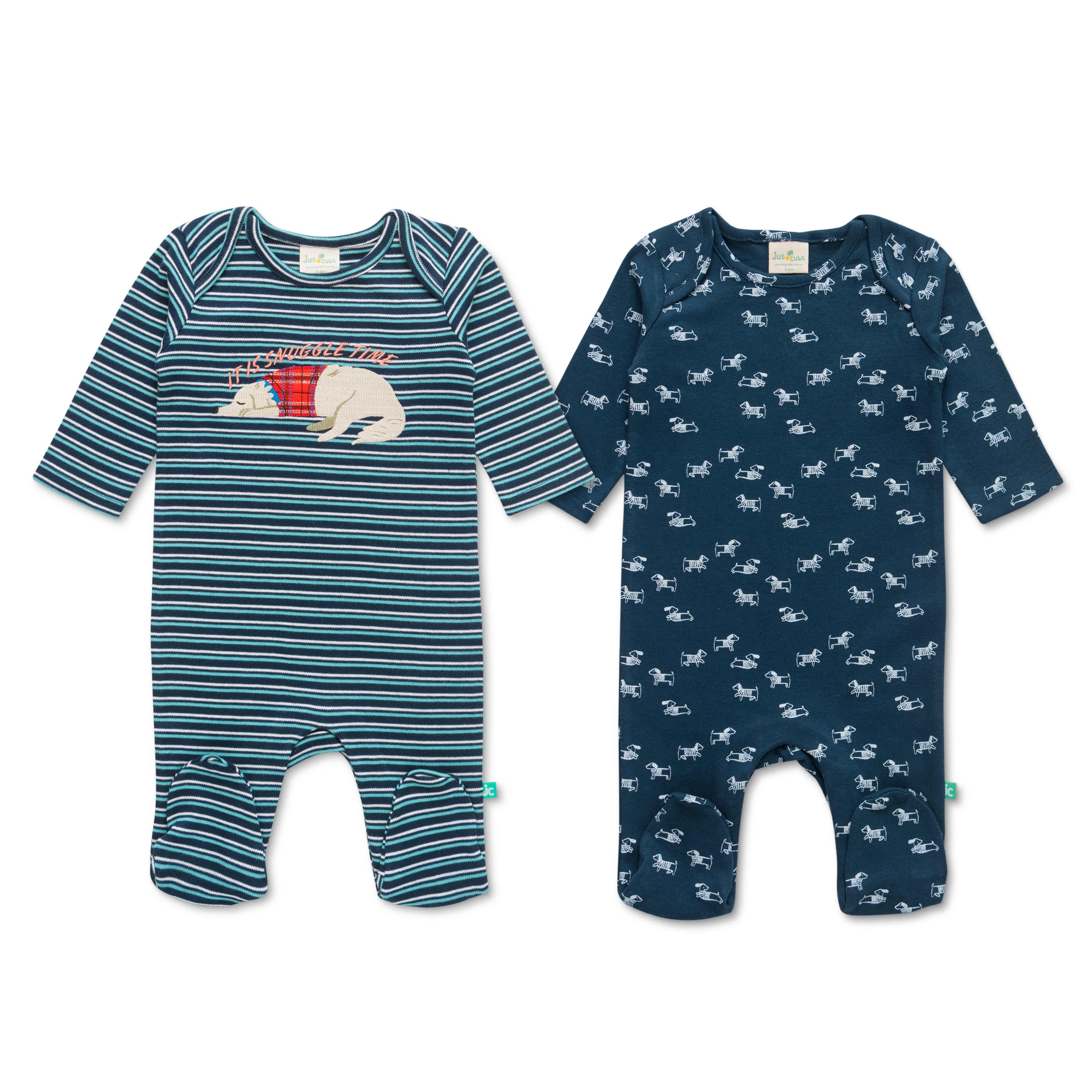 Baby Boys Striped & All Over Printed Sleepsuit Combo Pack Of 2 - Juscubs
