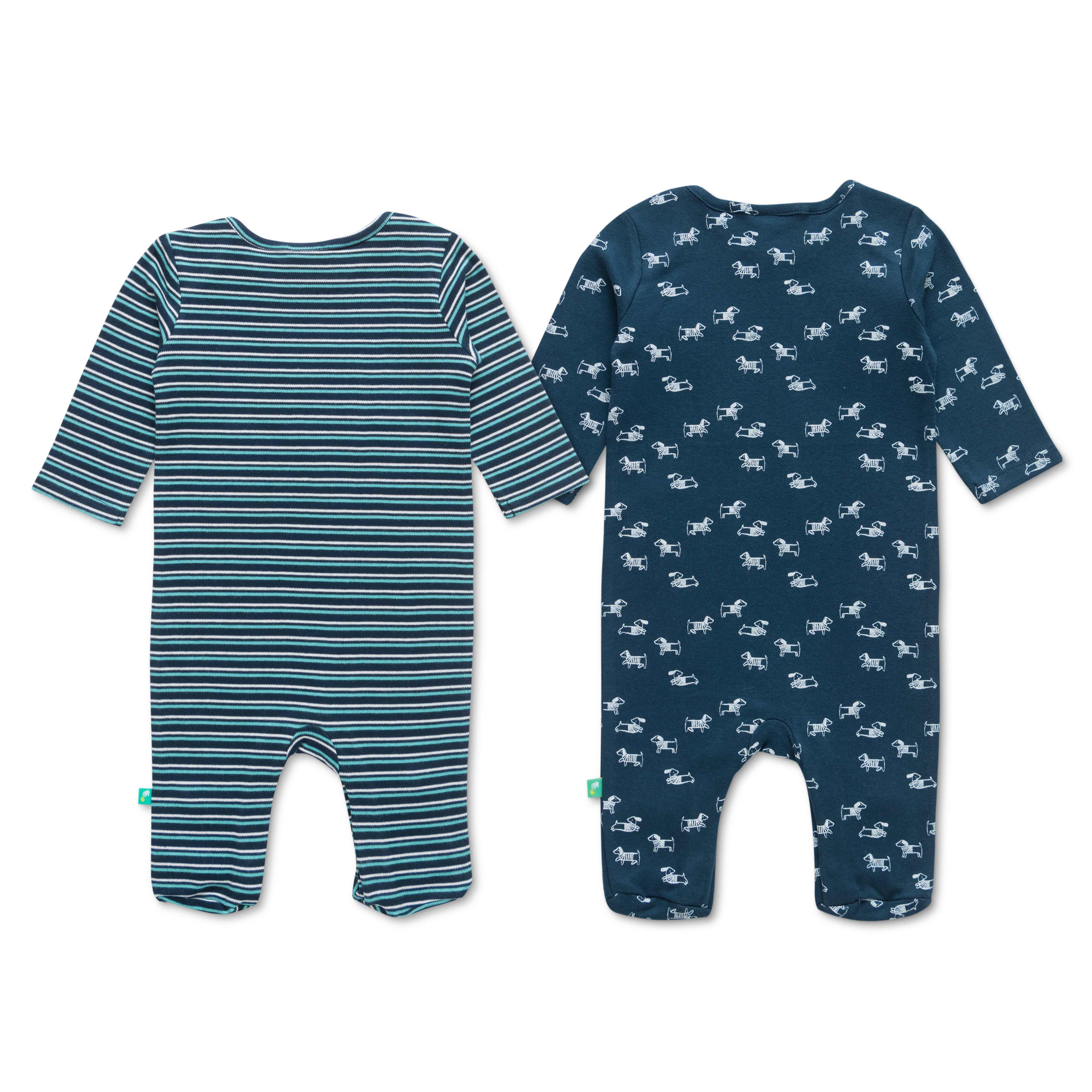 Baby Boys Striped & All Over Printed Sleepsuit Combo Pack Of 2 - Juscubs