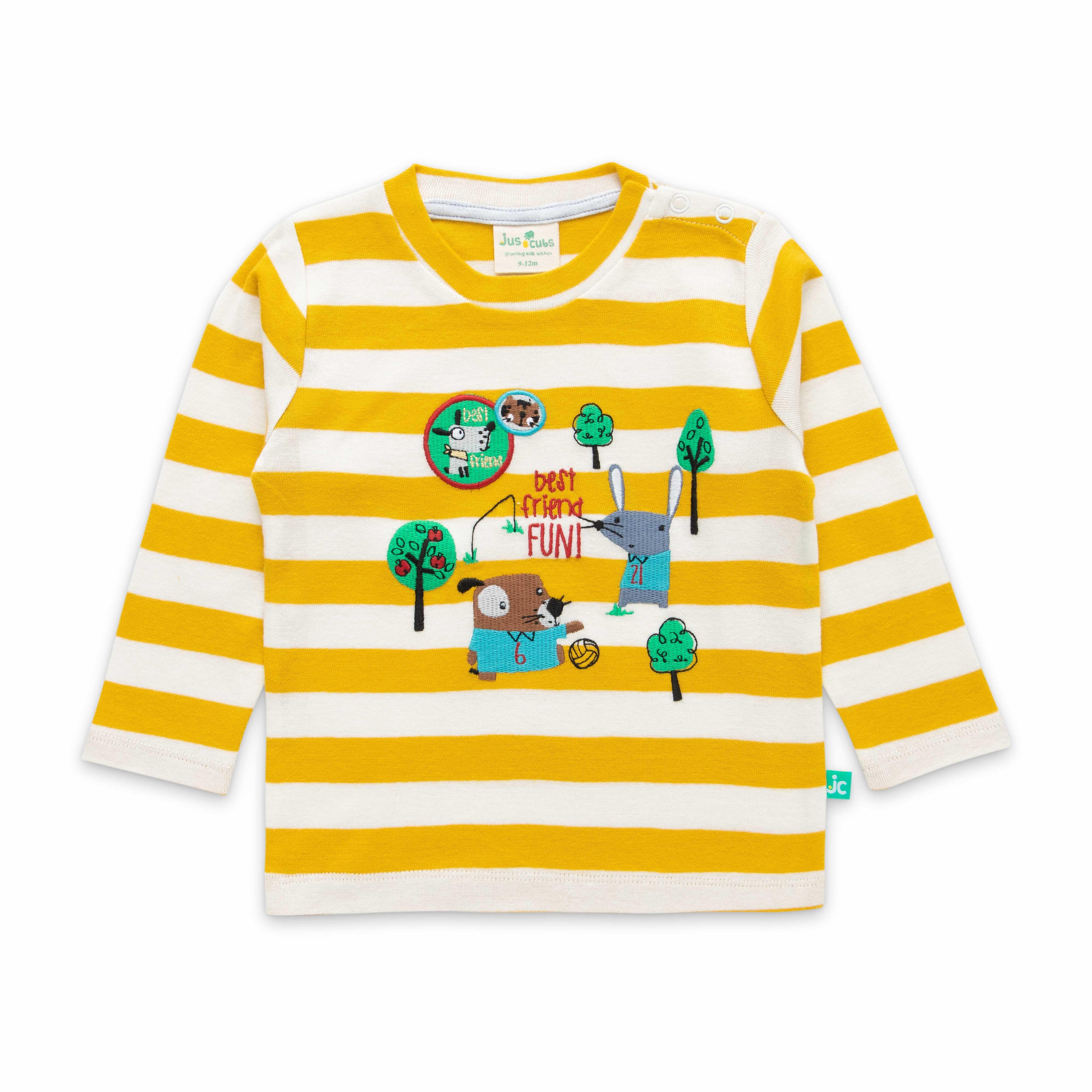 Baby Boys Striped & Graphic Printed T Shirt And Solid Jogger Pant - Juscubs