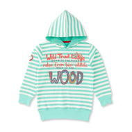Boys' Striped Hooded Sweatshirt – "Wild Trail Lodge" Graphic Print, Mint Green & White