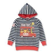 Baby Boys' Striped Hooded Sweatshirt – "Road Trips with Friends" Bus Print, Navy & Red Trim