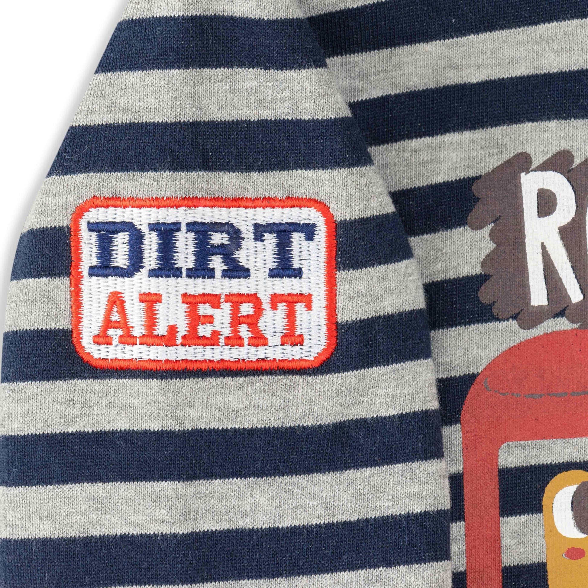 Baby Boys' Striped Hooded Sweatshirt – "Road Trips with Friends" Bus Print, Navy & Red Trim