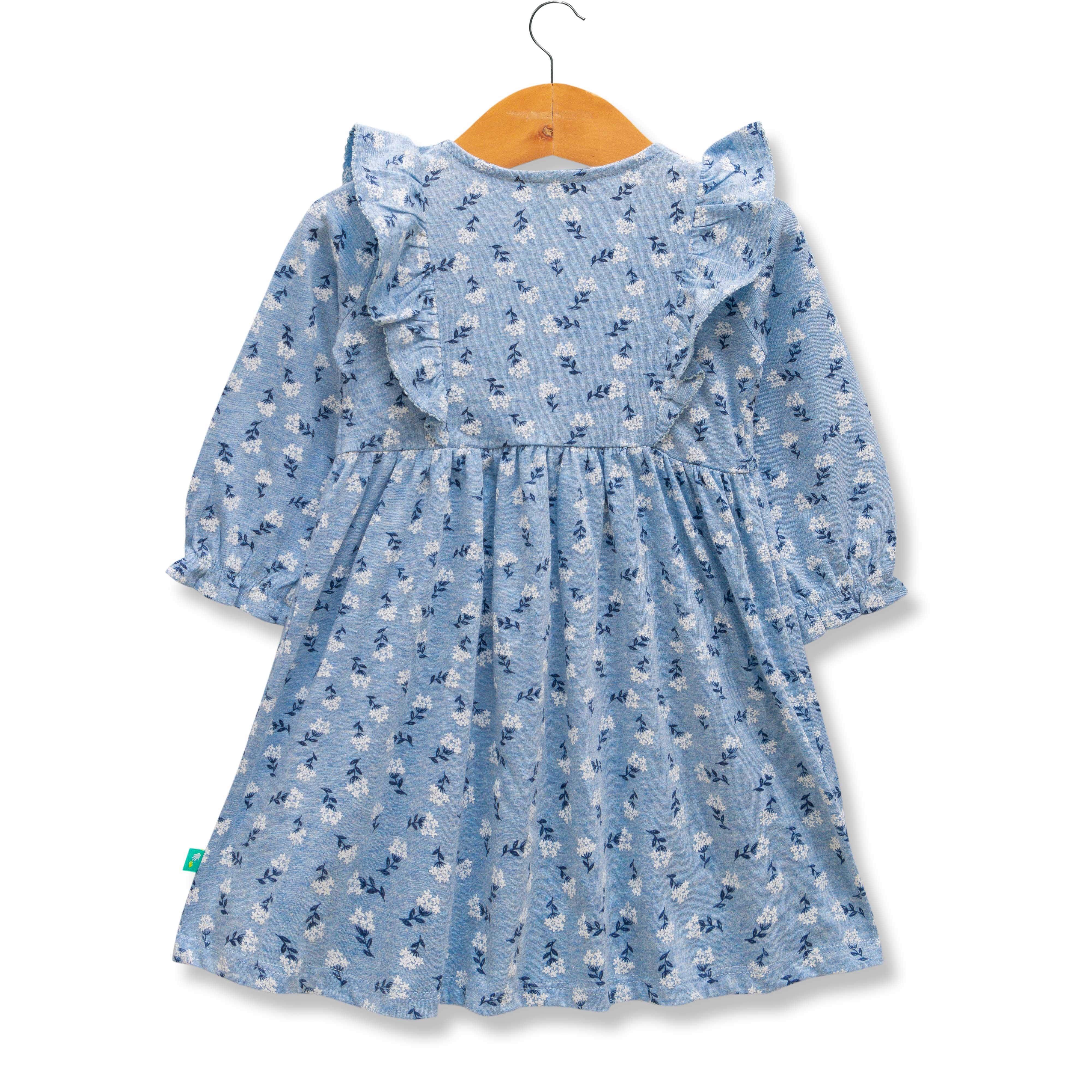 Baby Girl All Over Printed Full Sleeve Fit & Flare Dress - Juscubs