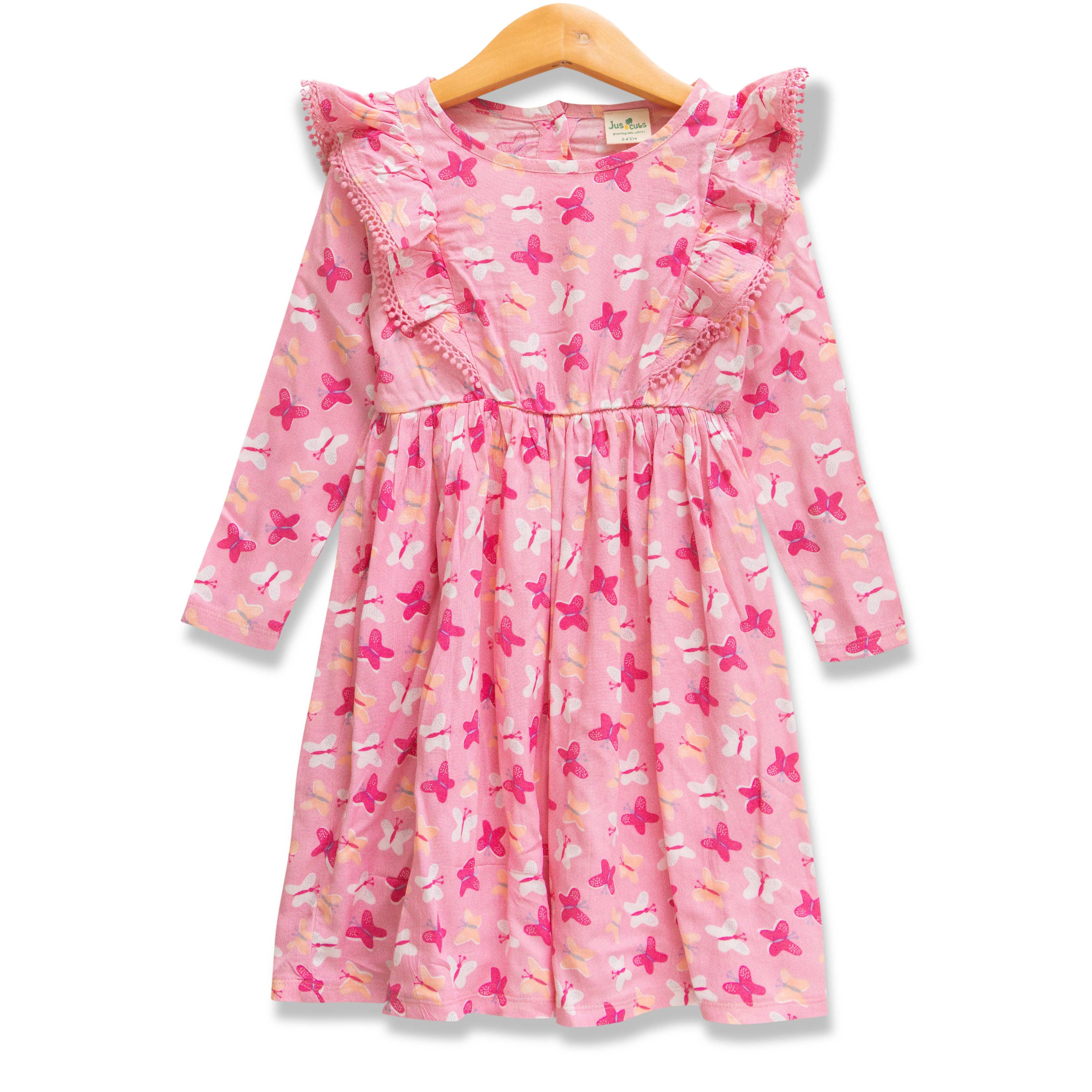 Baby Girls All Over Flower Printed Fit & Flare Dress - Juscubs