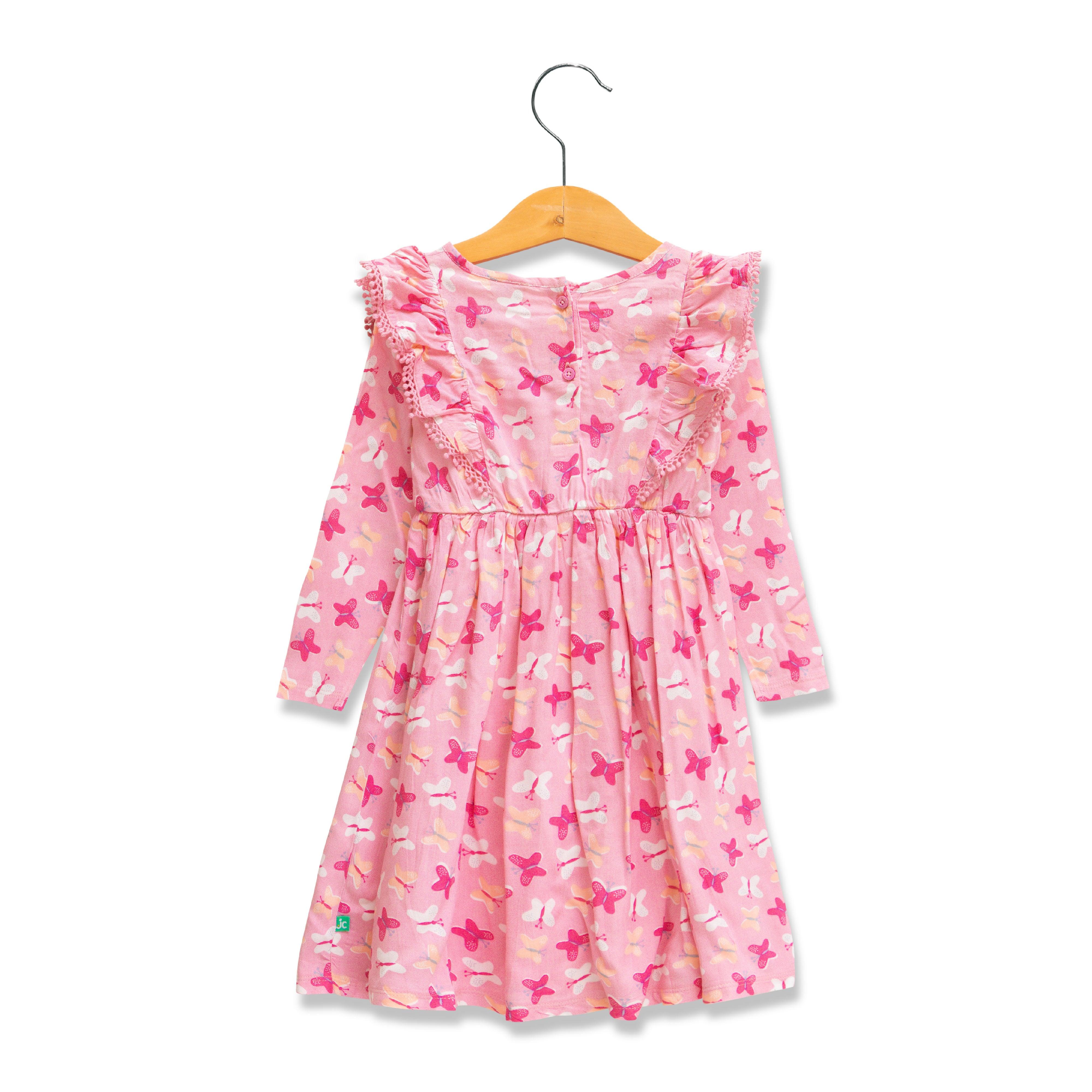 Baby Girls All Over Flower Printed Fit & Flare Dress - Juscubs