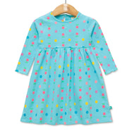 Baby Girls' Long Sleeve Polka Dot & Cherry Print Dress – Aqua Blue Casual Wear