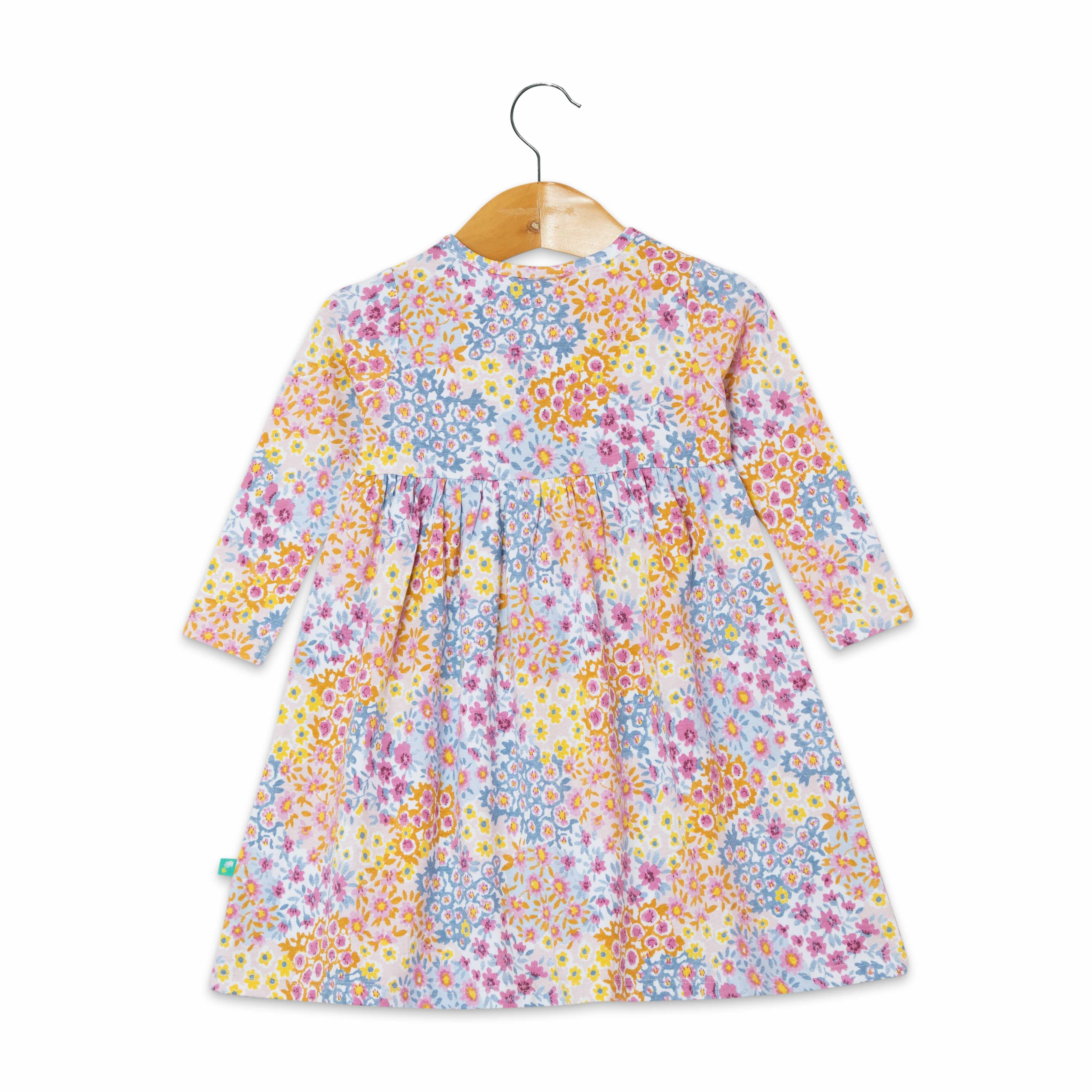 Baby Girls All Over Printed Casual Dress - Blue - Juscubs