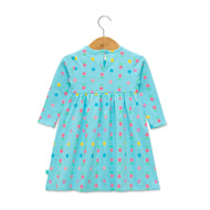 Baby Girls' Long Sleeve Polka Dot & Cherry Print Dress – Aqua Blue Casual Wear
